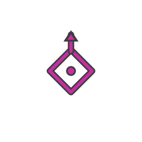 Magentafarbene Raute mit Richtungspfeil für eine bewegliche AIS-Navigationshilfe.