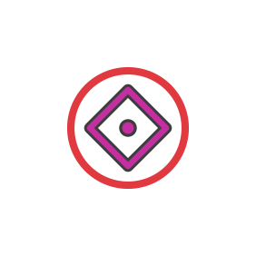 Magentafarbene Raute mit rotem Außenring für eine Navigationshilfe außerhalb ihrer Sollposition.
